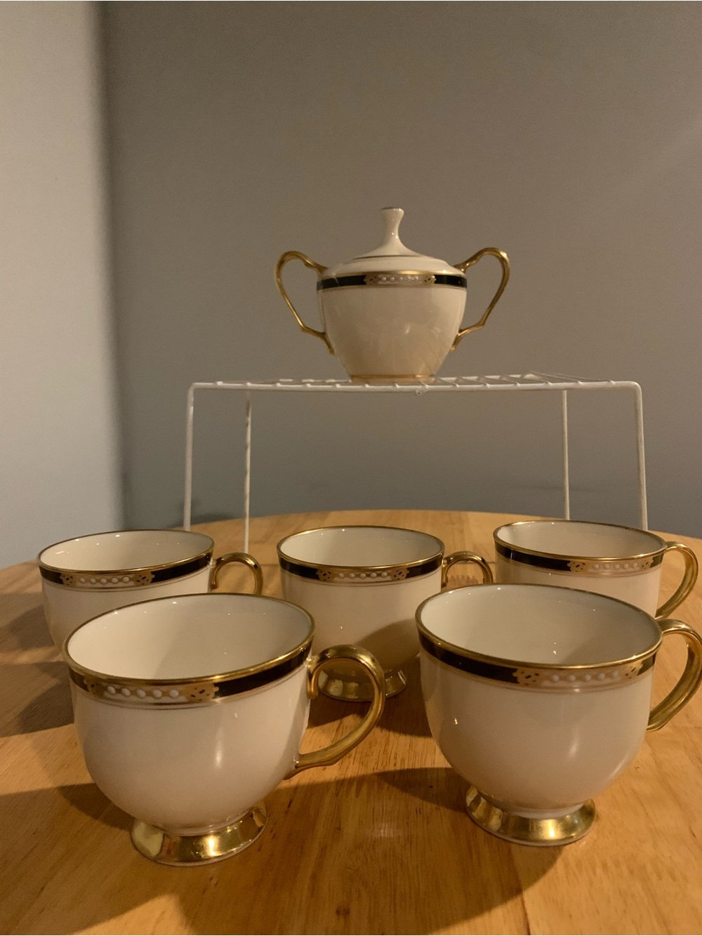 5 Lenox Hancock Coffee Cups And Sugar Bowl